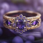 Ornamentierter Ring mit violetten Steinen | Eheringe Gold
